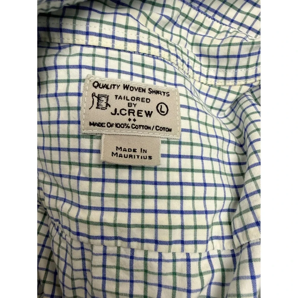 J. Crew Mens Large Blue Green Tattersall Check Cotton Button Down Shirt